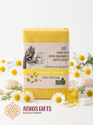Natural soap with chamomile and olive oil, produced on Mount Athos