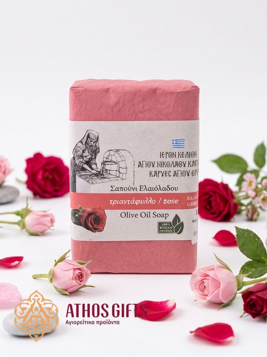 Natural soap with rose and olive oil, produced on Mount Athos
