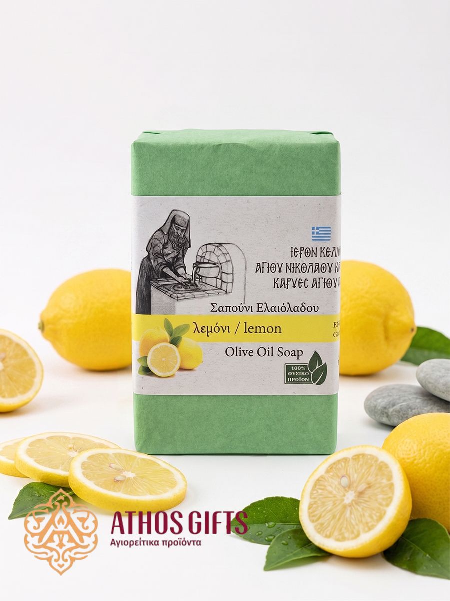 Natural soap with lemon and olive oil, produced on Mount Athos