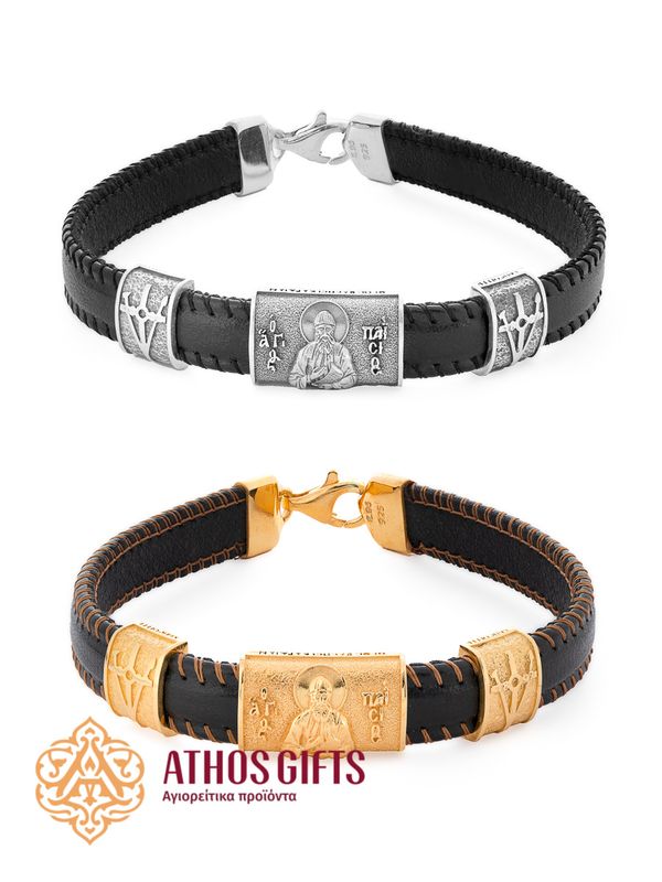 Leather bracelet with silver “Saint Paisios”