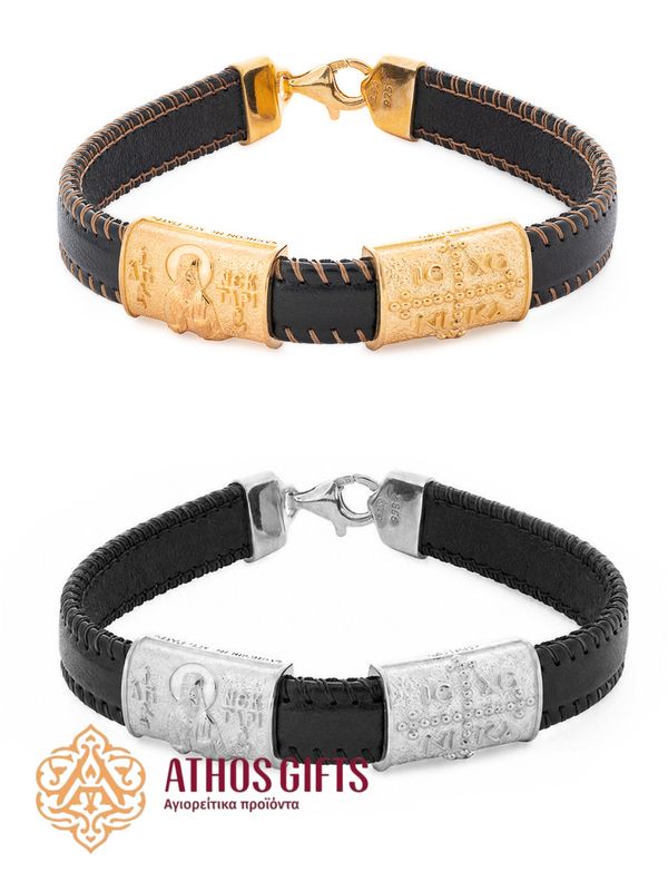 Genuine Leather Bracelet with a Clasp, Featuring Sterling Silver or Gold-Plated 925 Sterling Silver Inserts