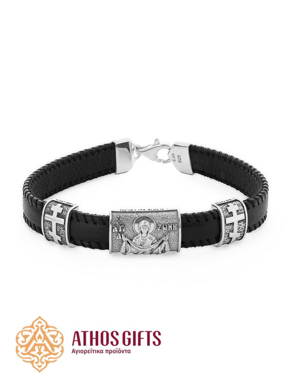 Bracelet made of genuine leather with a clasp, featuring silver inserts