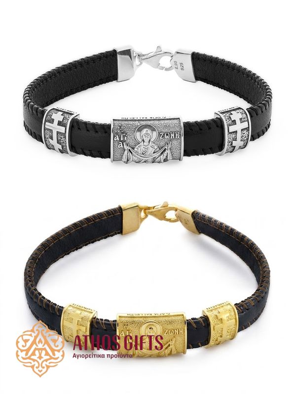 Genuine Leather Bracelet with a Clasp, Featuring Sterling Silver or Gold-Plated 925 Sterling Silver Inserts