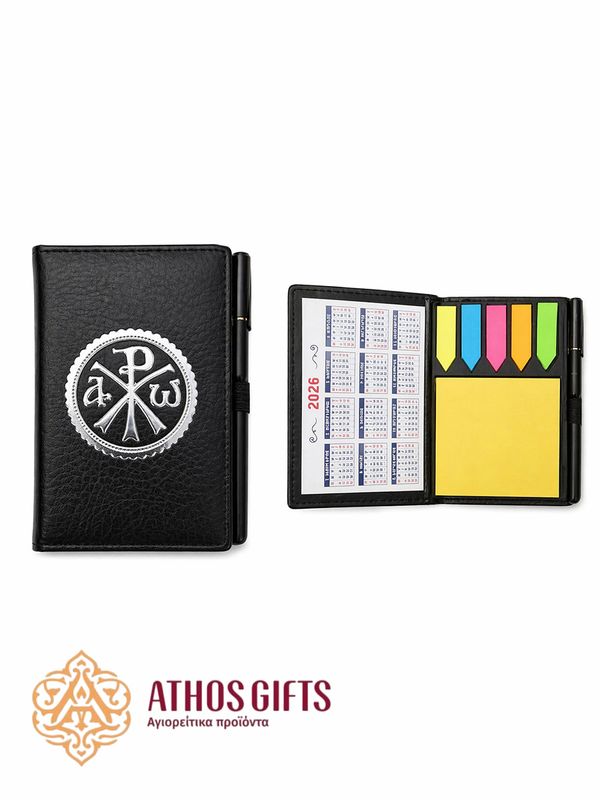 Compact organizer set made of faux leather with Christian symbolism.