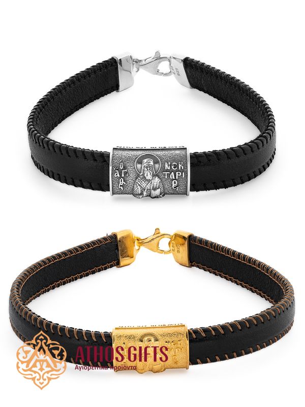 Leather bracelet with silver “Saint Nectarios”