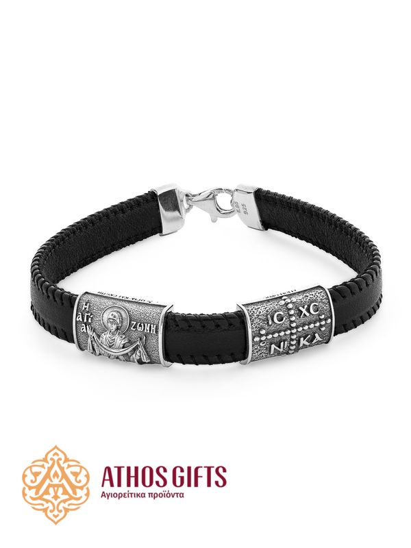 Bracelet made of genuine leather with a clasp, featuring silver inserts