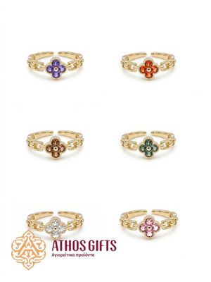 Gold-Plated Chain Ring with a Four-Leaf Clover