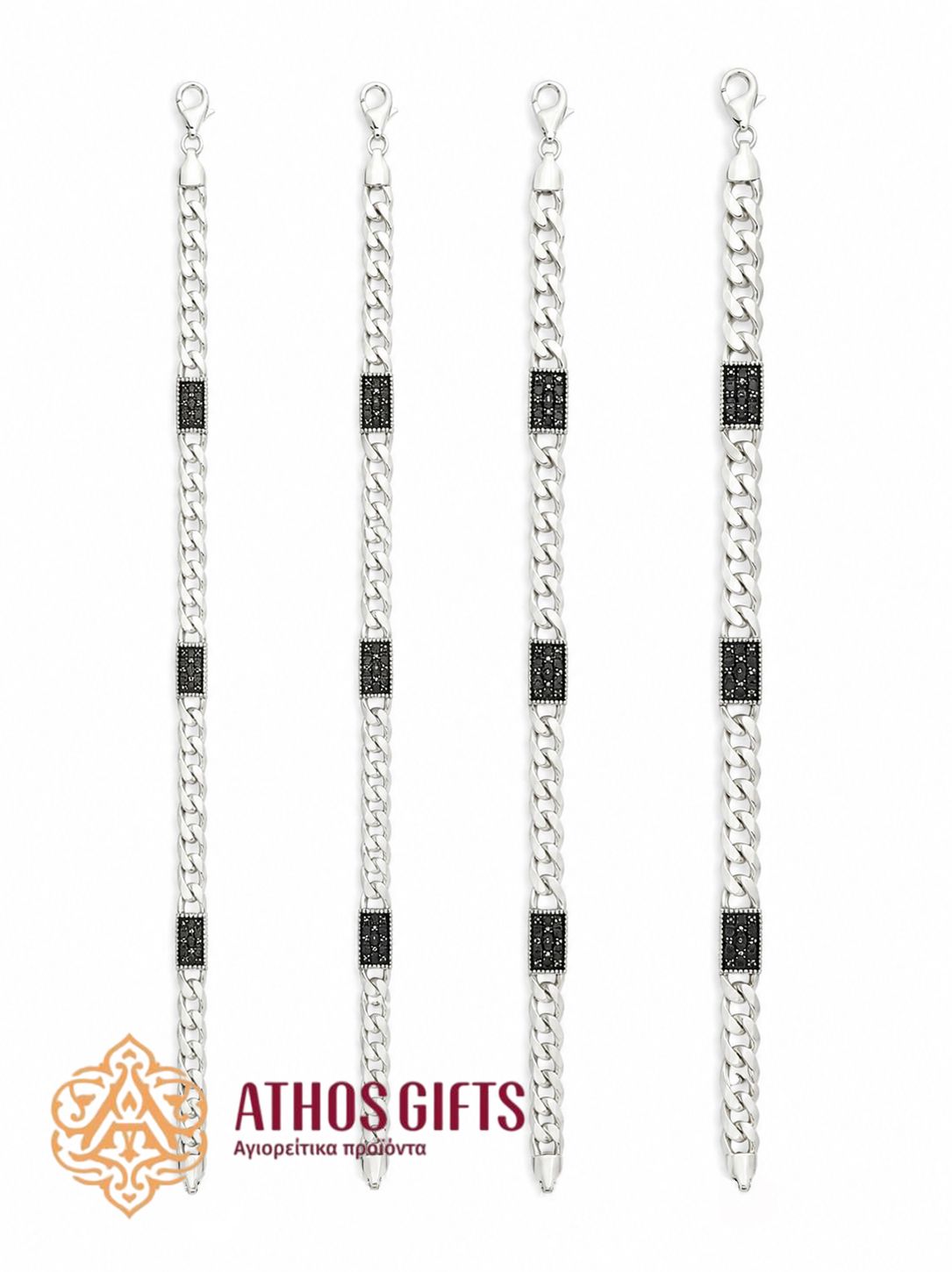 Sterling Silver Bracelet with a Heavy Chain Design and Three Inserts Adorned with Equal-Armed Crosses