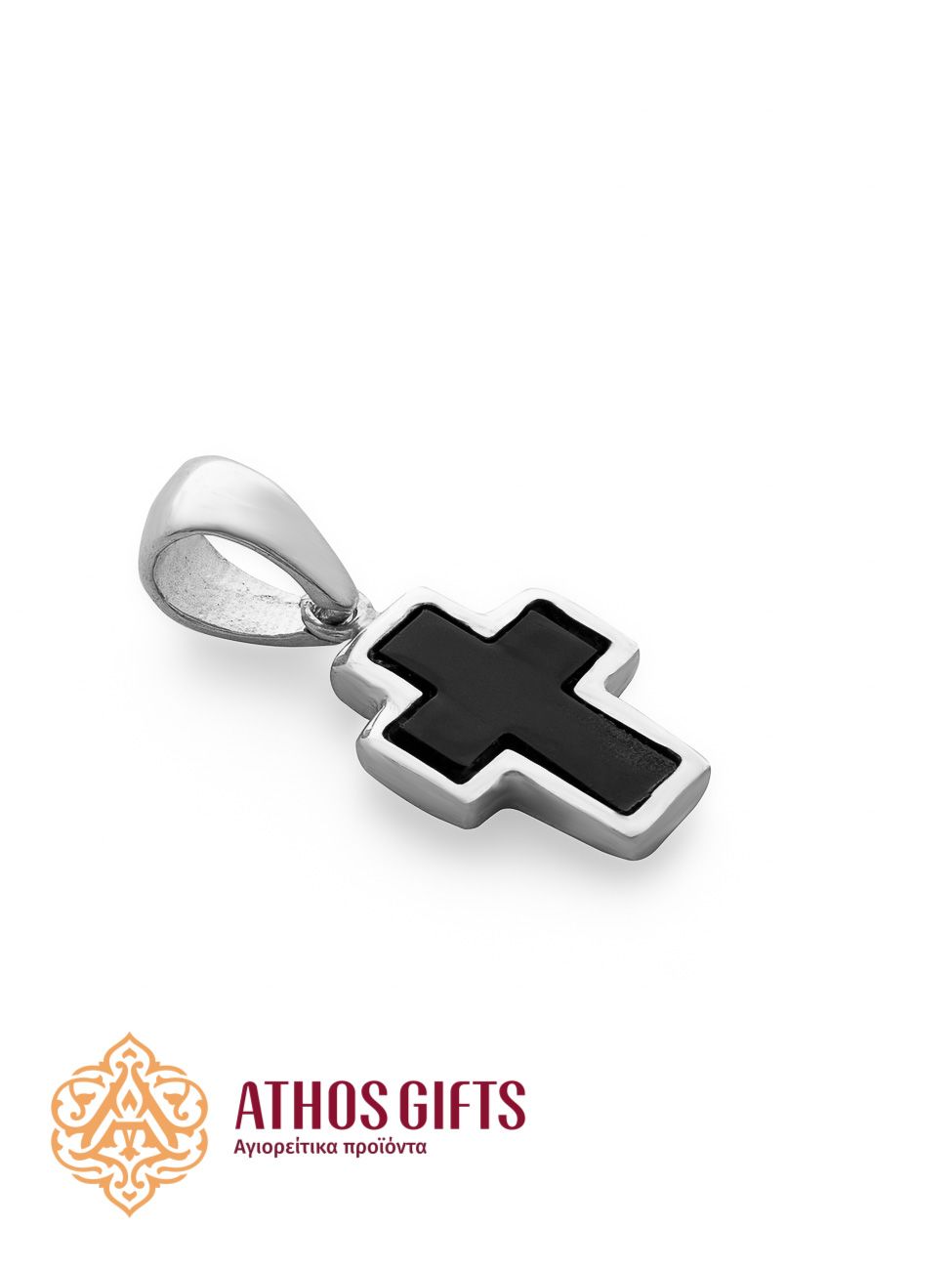 Sterling silver 925 cross pendant with a black enamel inlay.
