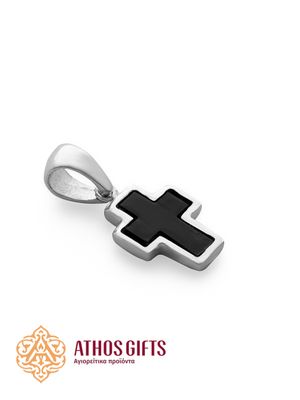 Sterling silver 925 cross pendant with a black enamel inlay.