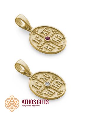 Gold-plated sterling silver icon medallion featuring the Christogram ΙΣ ΧΣ ΝΙΚΑ.
