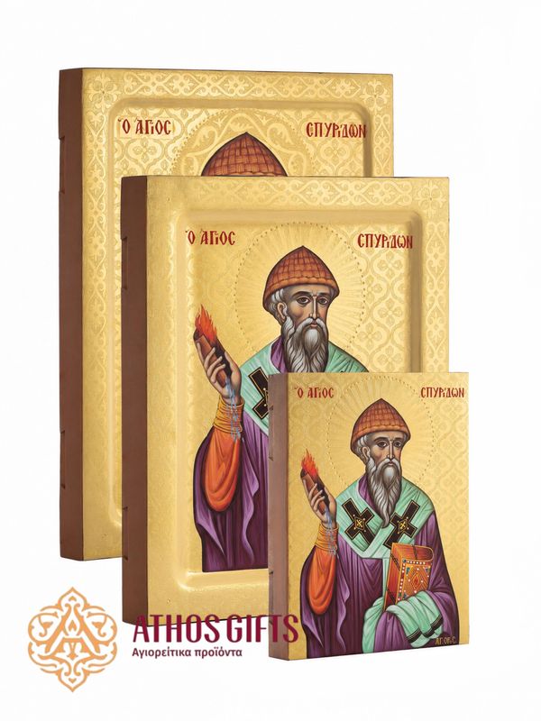 Handmade icon of Saint Spyridon, crafted on natural linden wood.