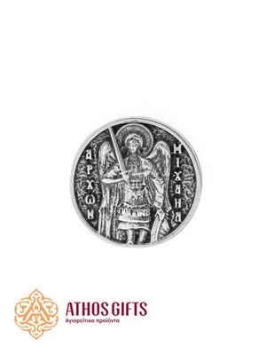 Metal pin with the Orthodox icon "Archangel Michael" in an antique silver finish.