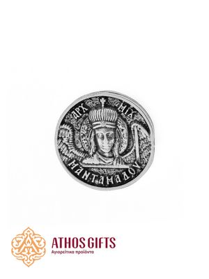 Metal pin with the Orthodox icon "Archangel Michael" in an antique silver finish.
