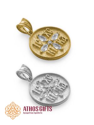 Gold-plated sterling silver icon medallion featuring the Christogram ΙΣ ΧΣ ΝΙΚΑ.