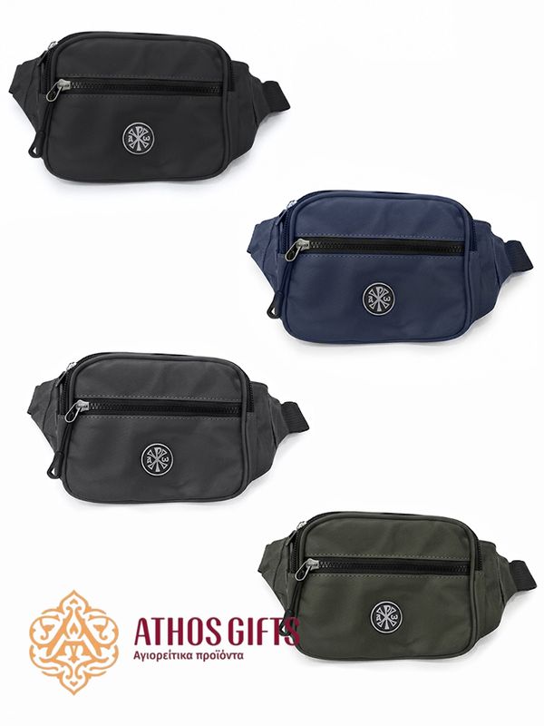 Textile waist bag with 3 compartments.