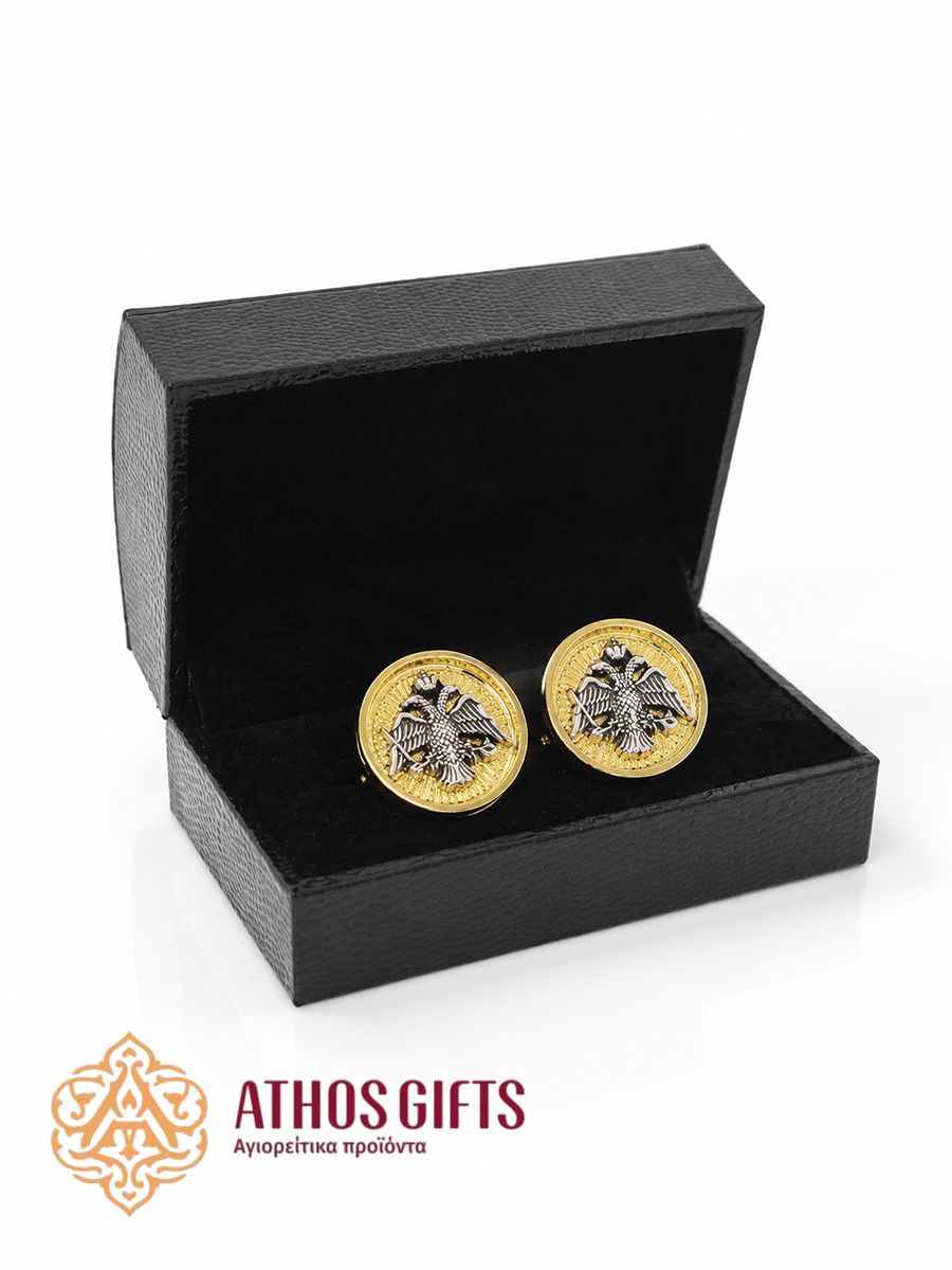 Men's cufflinks with a relief image of the Byzantine eagle.