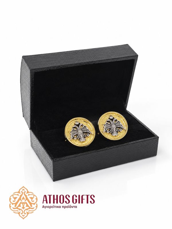 Men's cufflinks with a relief image of the Byzantine eagle.