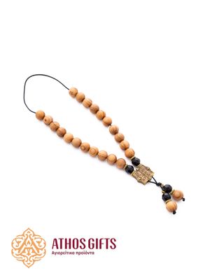 Traditional Greek komboloi with olive wood beads