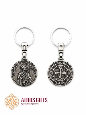 Metal keychain with an engraved image of the wonderworking icon of the Mother of God "Quick to Hear".