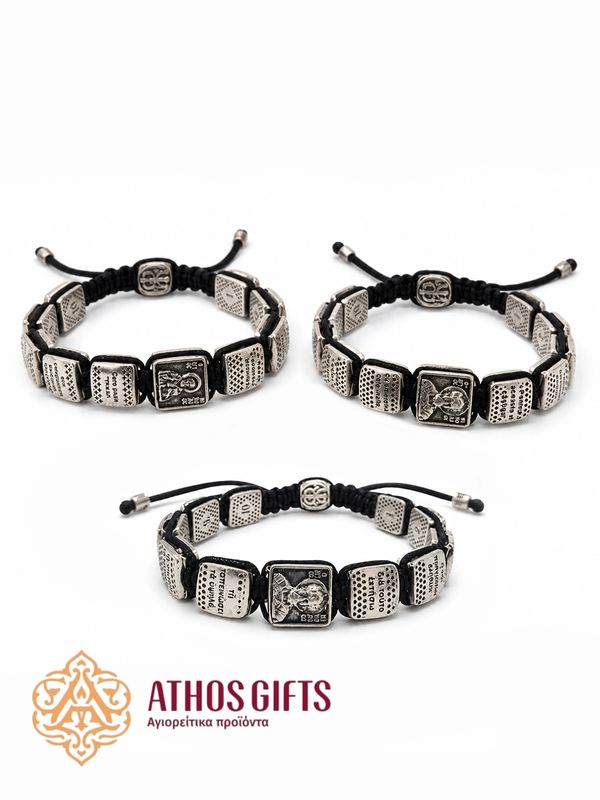 Orthodox Bracelet with Metal Inserts Featuring the Troparion and an Image of Saint Nicholas the Wonderworker