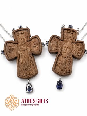 Pectoral Cross “Holy Mandylion, Theotokos Athonitissa” Made of Dark Wood