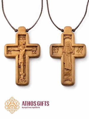 Handmade Wooden Neck Cross “Holy Mandylion, Theotokos Athonitissa”