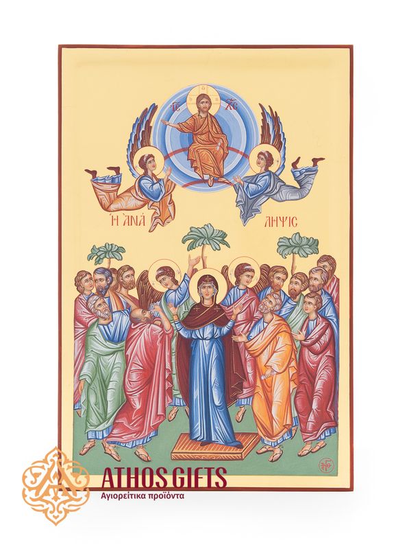 Handmade Icon of the “Ascension of the Lord” with 22-Karat Gold Leaf