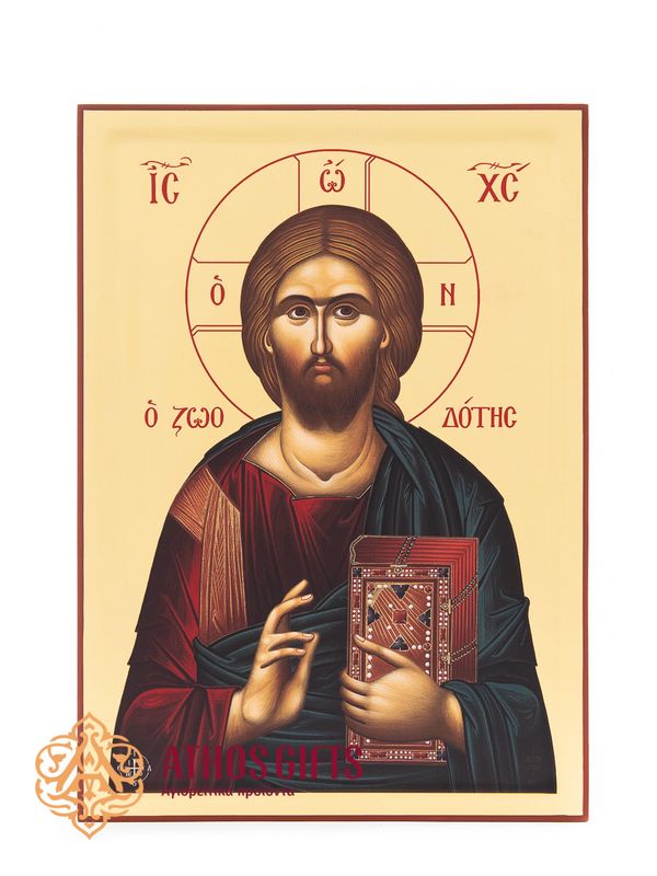 Handmade Icon of “Jesus Christ, the Giver of Life” with 22-Karat Gold Leaf
