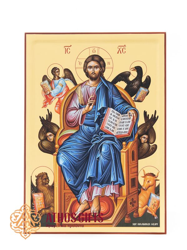 Handmade Icon of “Jesus Christ Enthroned” with 22-Karat Gold Leaf