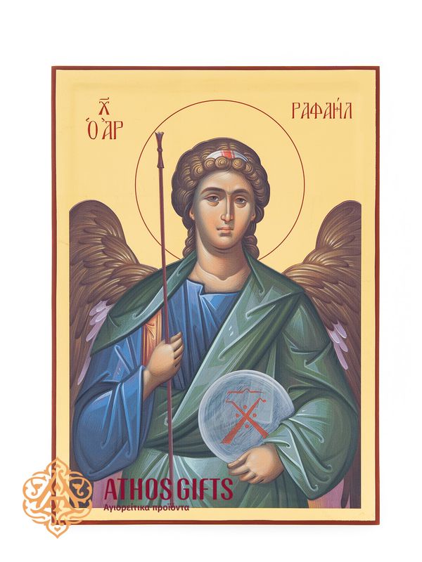 Handmade Icon of “Archangel Raphael” with 22-Karat Gold Leaf