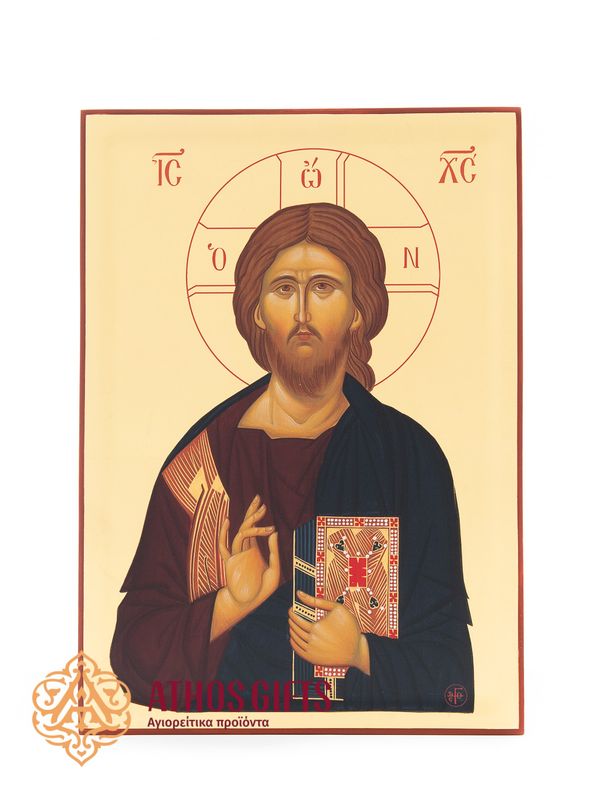 Handmade Icon of “Jesus Christ Blessing” with 22-Karat Gold Leaf