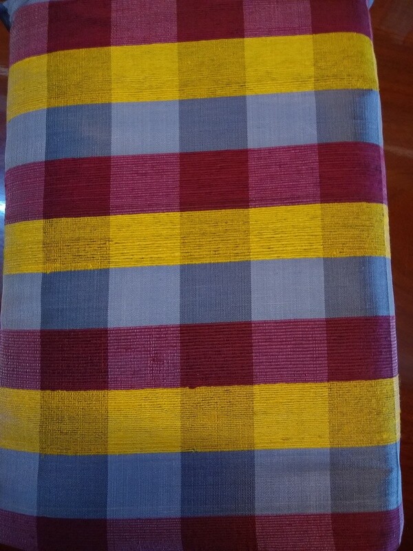 Thai Silk  Fabric in Red and Yellow Stripe