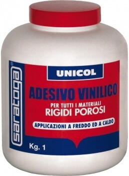 UNICOL ADESIVO VINILICO PERMATERIALI RIGIDI POROSI 1KG