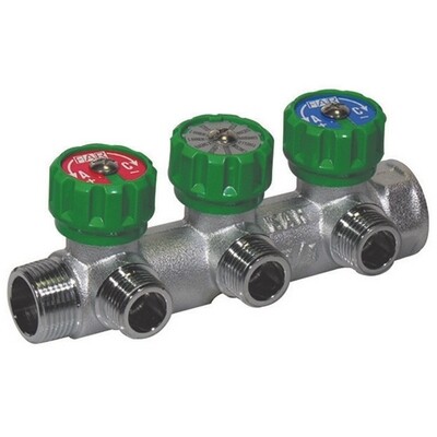 COLLETTORE CON RUBINETTI 3/4X1/2  3 VIE