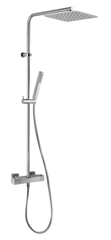 COLONNA DOCCIA GLINT QUADRA TERMOSTATICA, DOCCIA QUADRA E SOFFIONE MINIMALISTA ACCIAIO 25X25 - CROMO