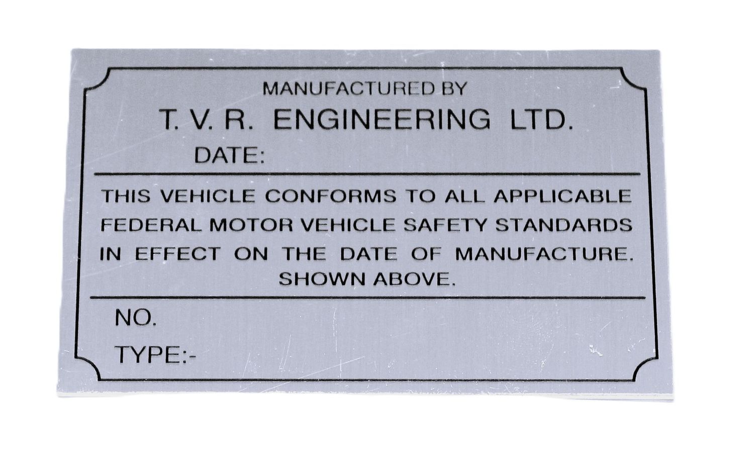 FMVSS-Conformity- Produktionsschild (USA), TVR M-Serie