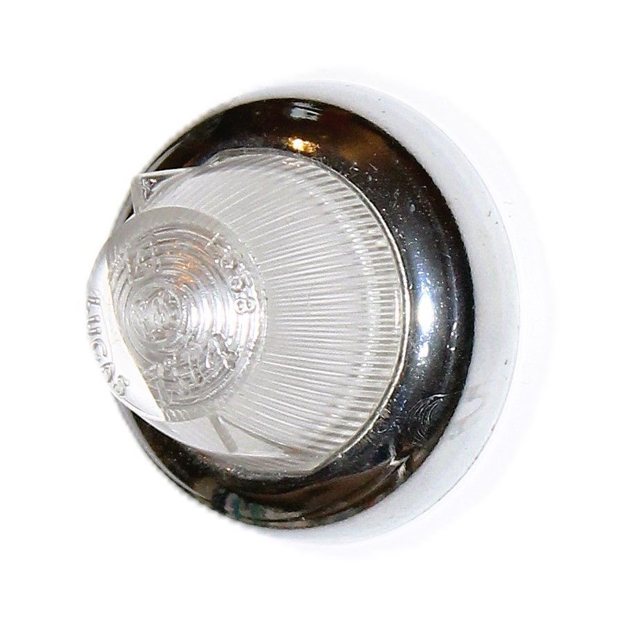 ORIGINALES LUCAS L658-STANDLICHTGLAS WEIß MIT CHROMRING VORNE/SEITE NEUWERTIG TR4-5