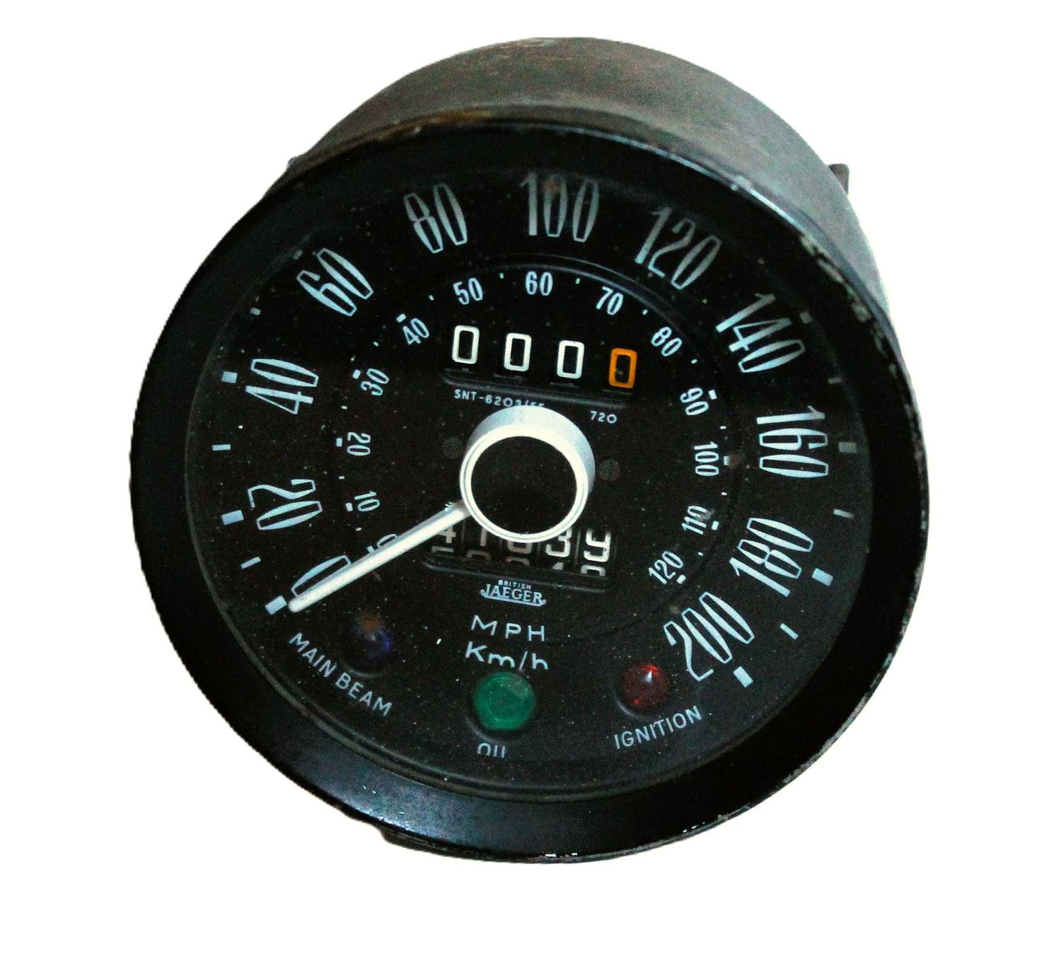 Originaler mechanischer BRITISH JAEGER 12V-Tachometer, gebraucht, TRIUMPH SPITFIRE MKIV/GT6 Mk III (AB FEBRUAR 1973)