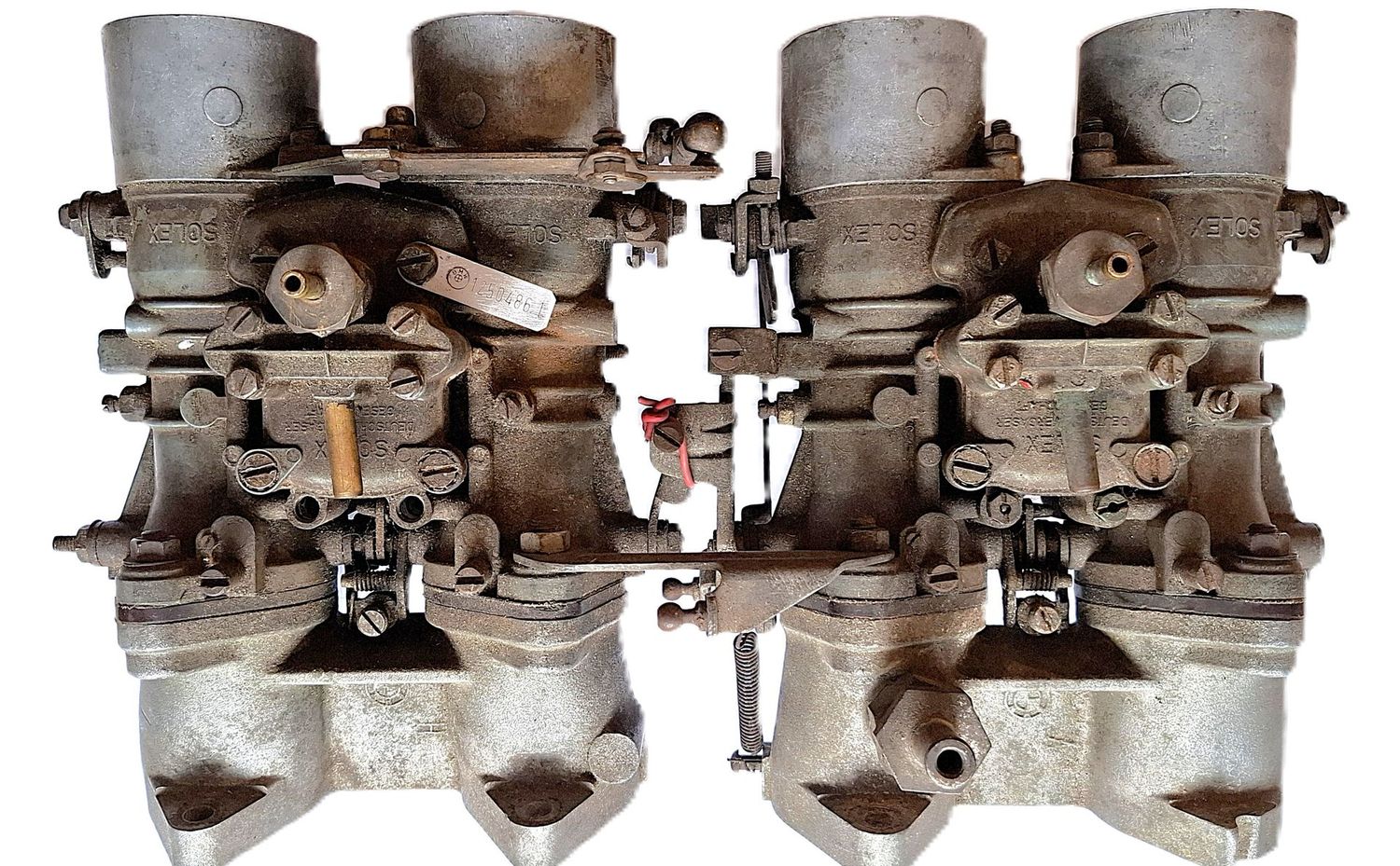 Paar originale SOLEX-DOPPELVERGASER 40PHH/40 mit Ansaugkrümmern und offenen Ansaugtrichtern, BMW 1600Ti/2002 (E10/M10)