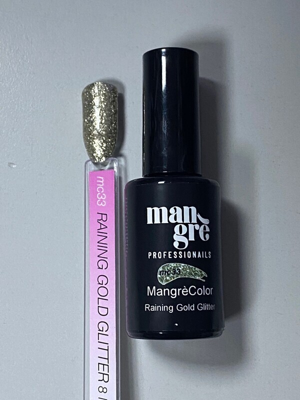 SMALTO SEMIPERMANENTE MANGRE' RAINING GOLD GLITTER MC33 8 ML SMALTO SEMIPERMANENTE MANGRE' RAINING GOLD GLITTER MC33 8 ML