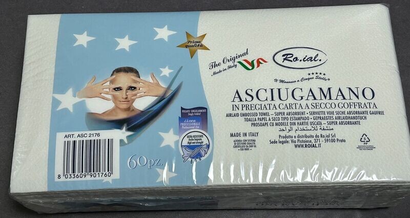 ASCIUGAMANO MONOUSO ROIAL 5 STELLE 60 PZ ASCIUGAMANO MONOUSO ROIAL 5 STELLE 60 PZ
