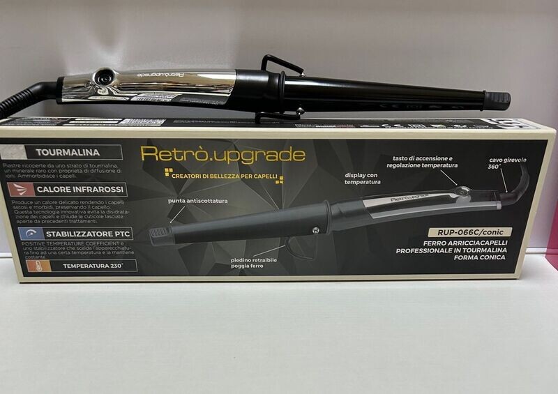 FERRO ARRICCIACAPELLI RETRO'.UP GRADE CONICO RUP066C/CONIC 12-25 MM OMAGGIO  SPRAY H-ZONE 250 ML PER CAPELLI RICCI