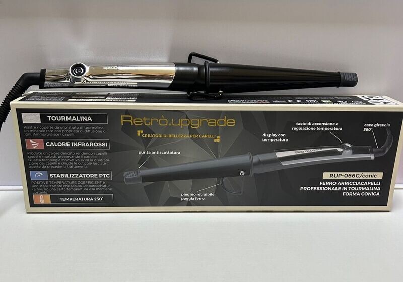 FERRO ARRICCIACAPELLI RETRO'.UPGRADE CONICO 16-32MM RUP-066C/CONIC  OMAGGIO FINISSAGE VOLUME OIL BIOFORT 250 ML