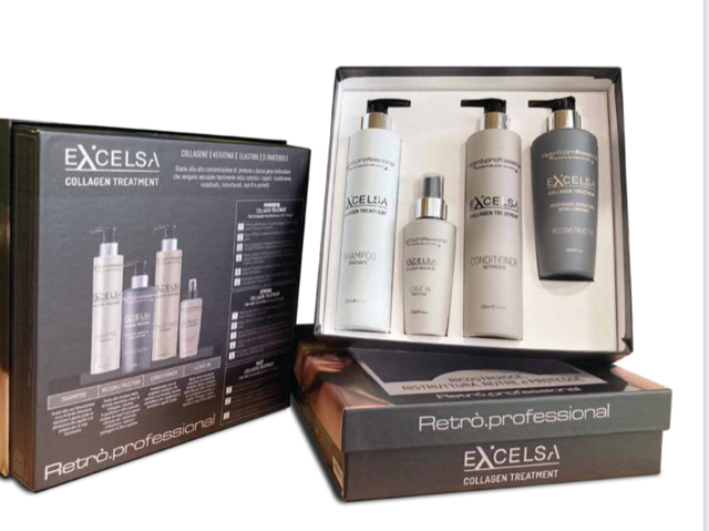 KIT RICOSTRUZIONE EXCELSA COLLAGEN TREATMENT RETRO' PROFESSIONAL IN OMAGGIO PHON BLACK STAR TURBO PIUMA