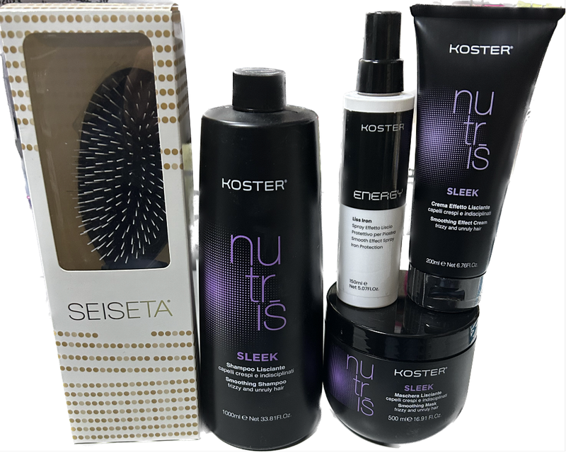 KIT LISCIO KOSTER CON SHAMPOO LT MASCHERA 500 ML SPRAY 150 ML E CREMA EFFETTO LISCIANTE IN OMAGGIO SPAZZOLA LISCIANTE SEISETA KIT LISCIO KOSTER CON SHAMPOO LT MASCHERA 500 ML SPRAY 150 ML E CREMA EFFETTO LISCIANTE IN OMAGGIO SPAZZOLA LISCIANTE SEISETA