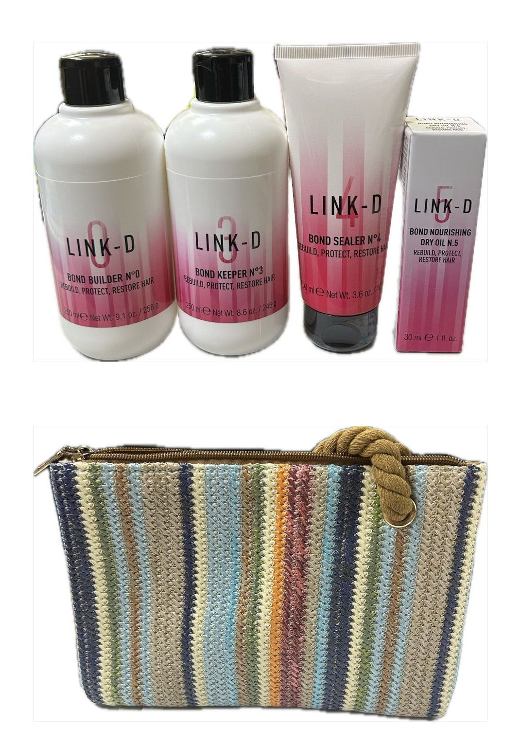 KIT LINK D CON BOND BUILDER 0 250 ML BOND KEEPER 3 250 ML BOND SEALER 4 100 ML DRY OIL N 5 30 ML IN OMAGGIO POCHETTE ELGON