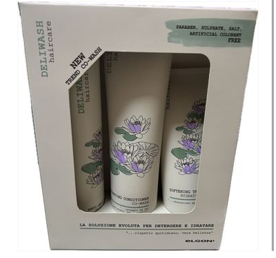 KIT DELIWASH ELGON CON CLEANSING CONDITIONER 300 ML ANTI RESIDUE WASH 250 ML SOFTENING TREATMENT 200 ML IN REGALO CREMA VISO SOLARE PROTEZIONE 50+ E ACQUA BIFASICA OCLEO0 250 ML KIT DELIWASH ELGON CON CLEANSING CONDITIONER 300 ML ANTI RESIDUE WASH 250 ML SOFTENING TREATMENT 200 ML IN REGALO CREMA VISO SOLARE PROTEZIONE 50+ E ACQUA BIFASICA OCLEO0 250 ML