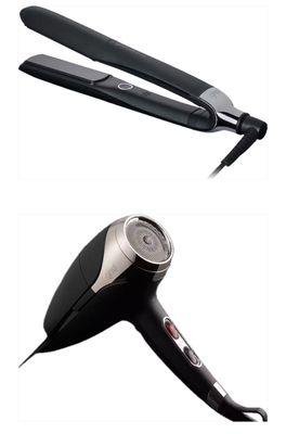KIT  GHD CON PIASTRA GHD PLATINUM+ NERA E PHON GHD HELIOS NERO PIU' POCHETTE GHD