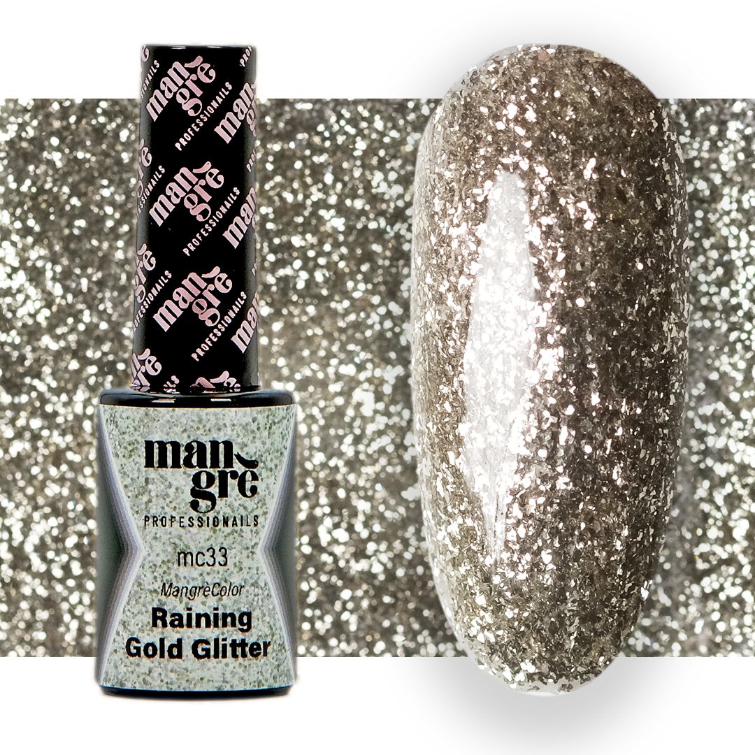 SMALTO SEMIPERMANENTE MANGRE' RAINING GOLD GLITTER MC33  8 ML